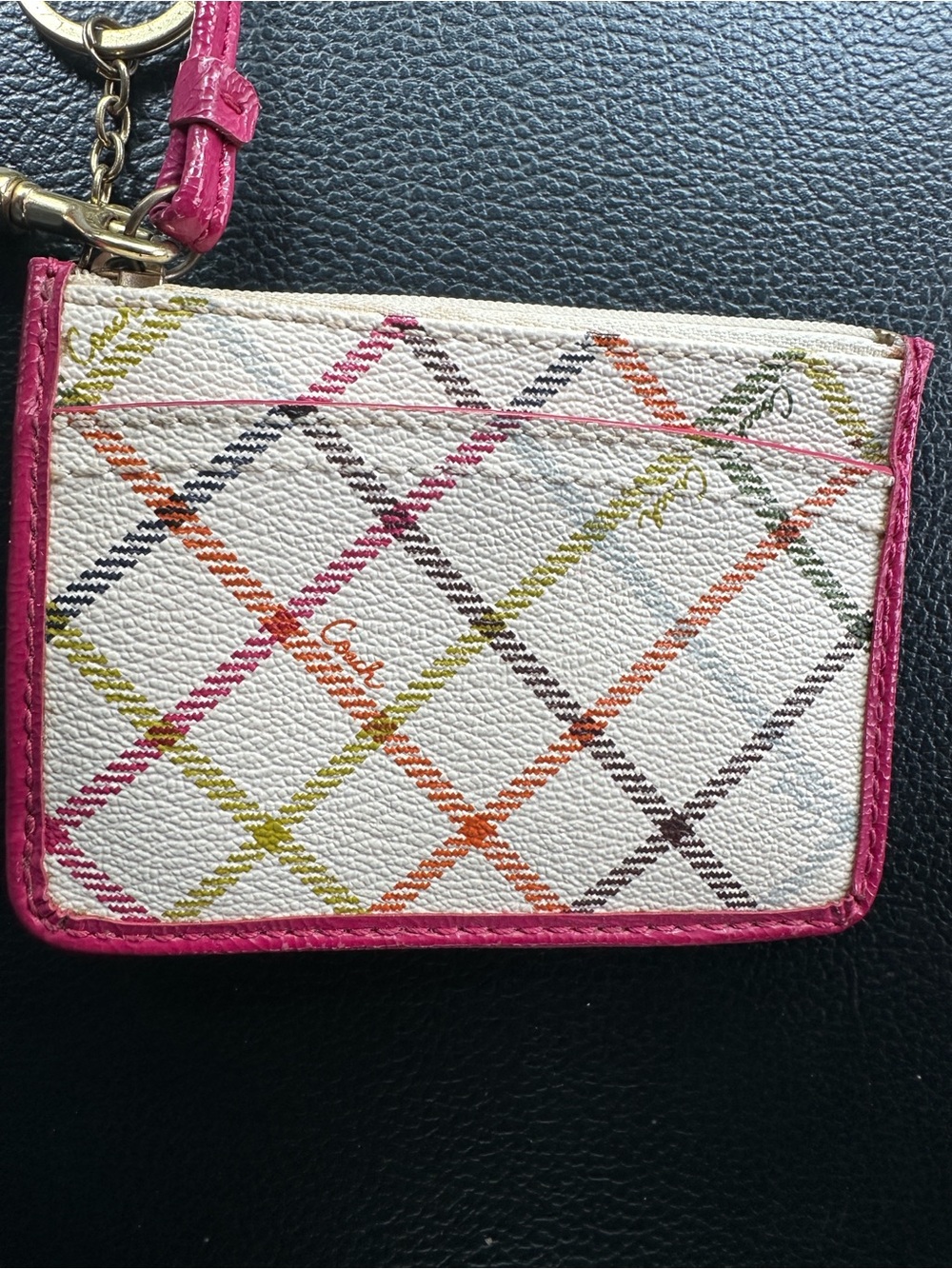 Coach Multicolor Plaid Card & Key Holder with Pink Trim - Picture 3 of 7